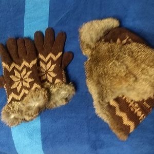 Brown, tan hat and glove set